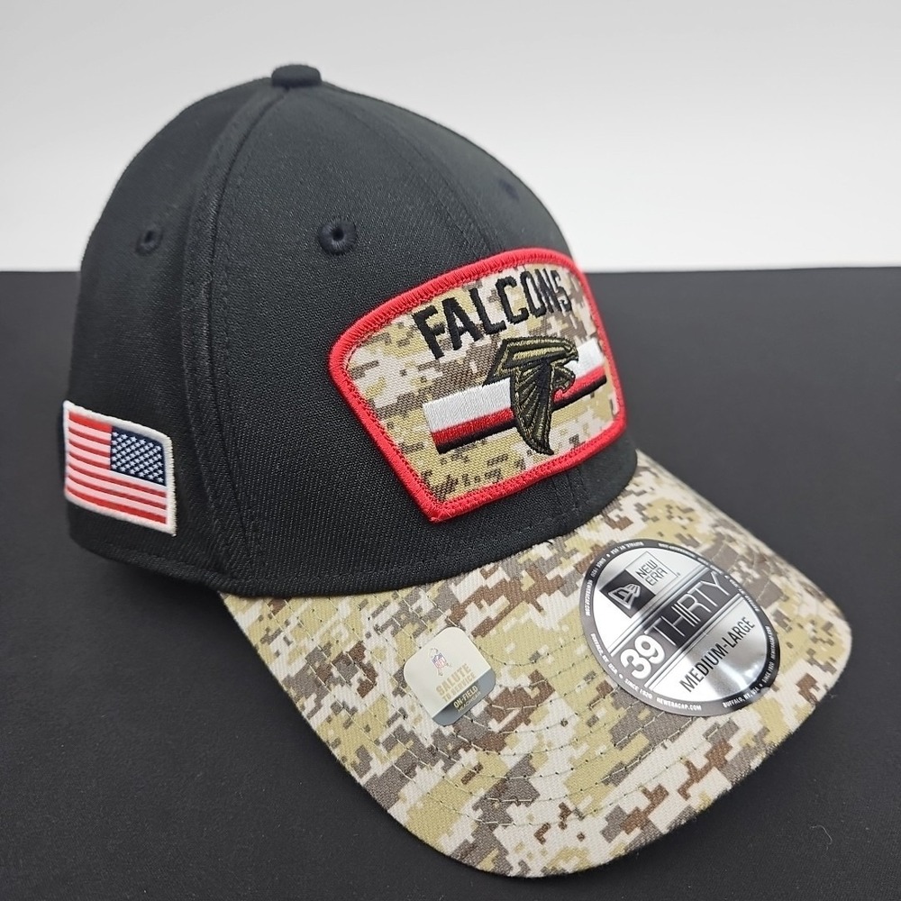 New Era Atlanta Falcons 39THIRTY Salute‎ To Service Black/Camo Flex Hat Size M/L